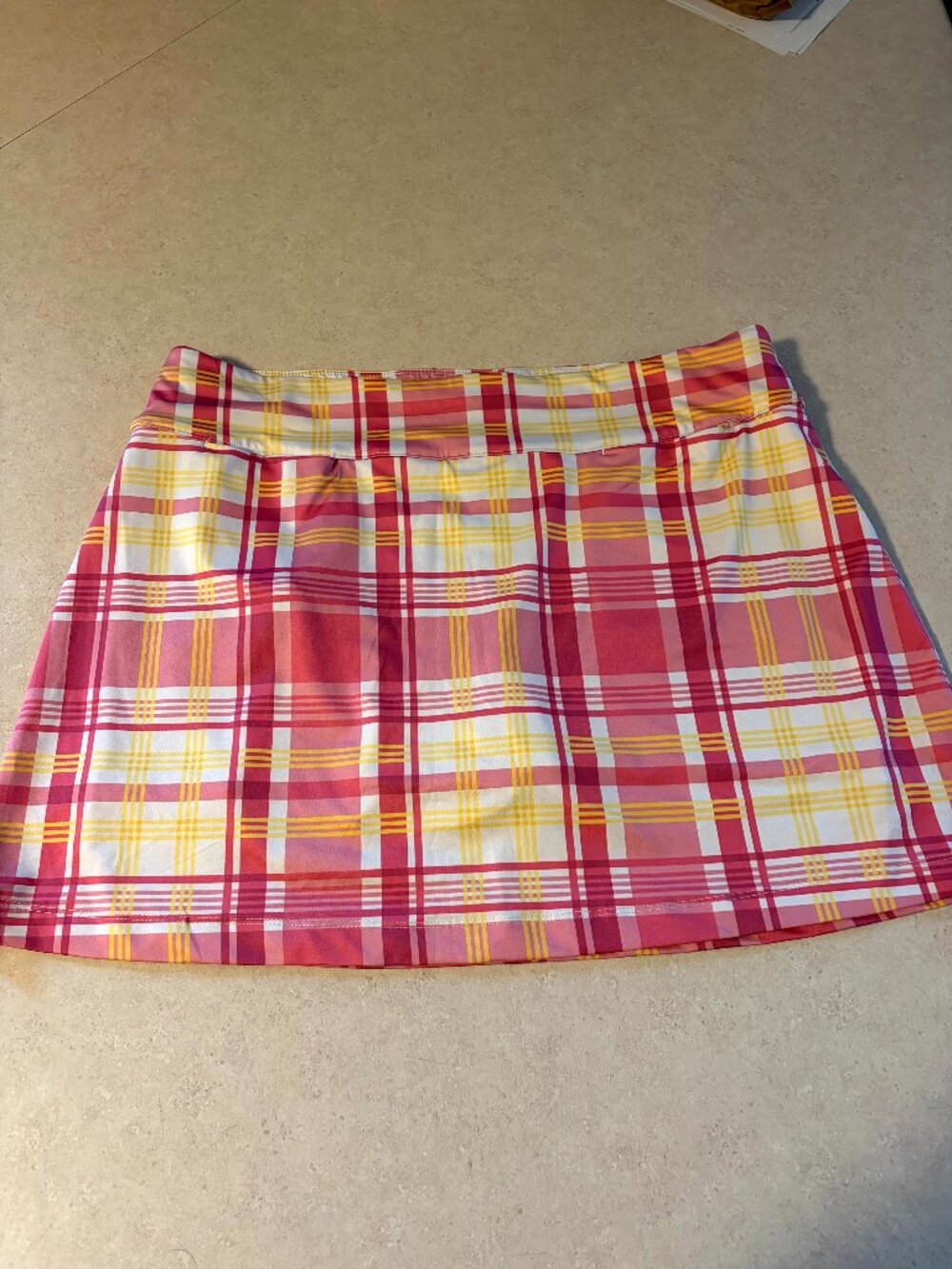 Lillie Green Golf Skort Large Pink, Yellow, White Plaid